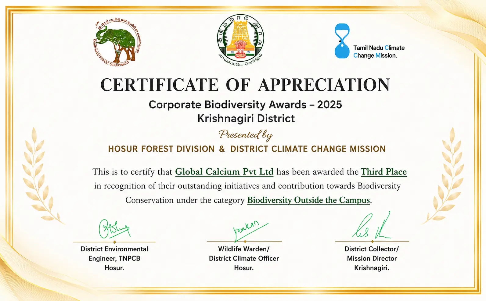 Global Calcium Wins Third Place at Corporate Biodiversity Awards 2025