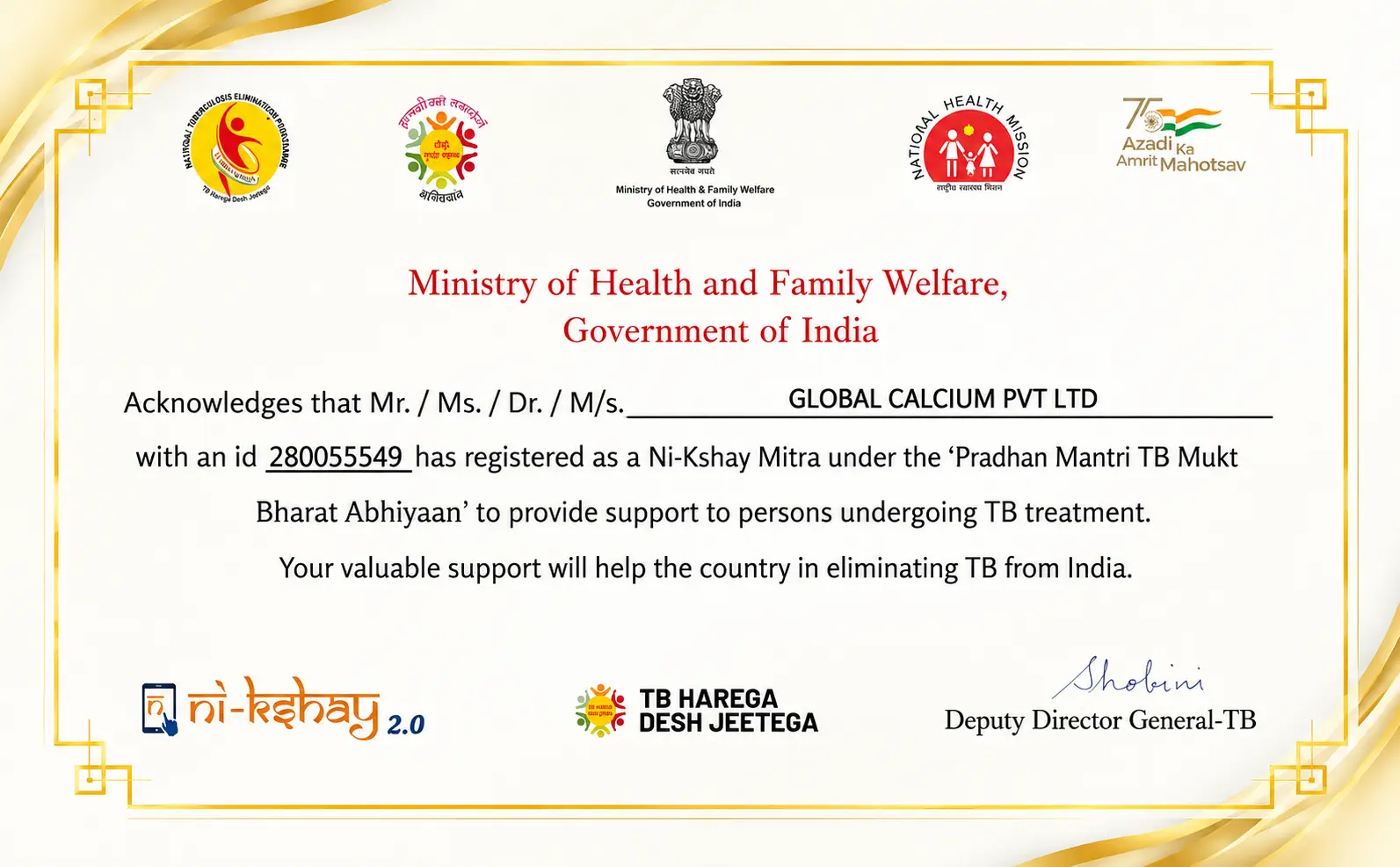 Global Calcium Registers as Ni-Kshay Mitra to Support India's TB Elimination Mission